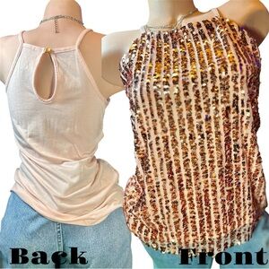 No Boundaries Pink Sequin Cut Out Tank Top